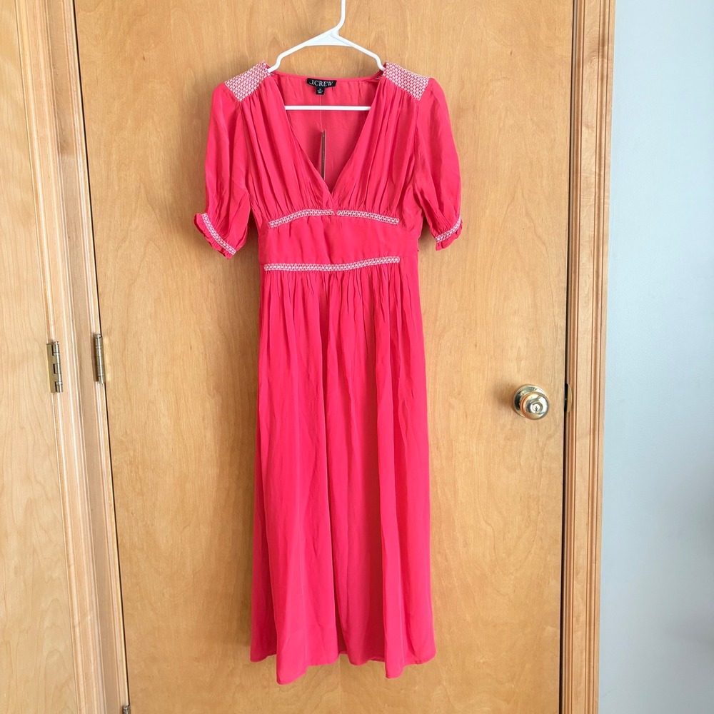 J. Crew Factory Vibrant Pink Midi Dress with Trimmed Accents
